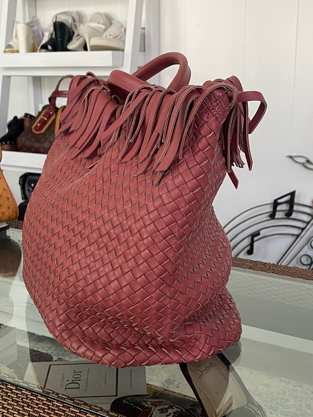 Bottega Veneta Woven Fringe Tote in muted Rose color - Picture 2 of 15